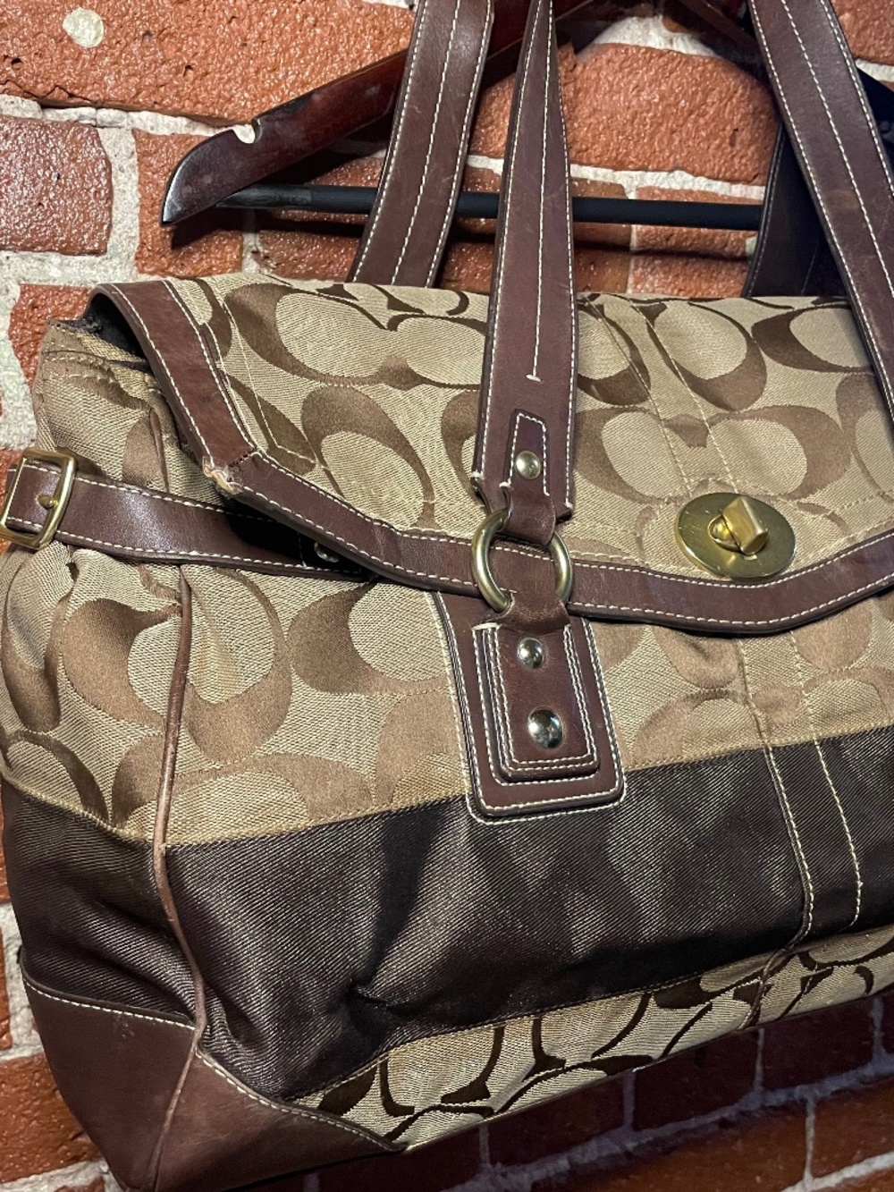 VINTAGE Coach Signature Canvas Leather Weekender Duffle Travel Bag 77042